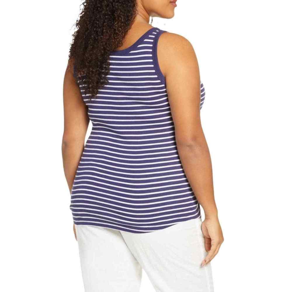 Caslon Melody Navy & White Nina Striped Scoop Neck Tank Cotton Women's Large L - Picture 3 of 6